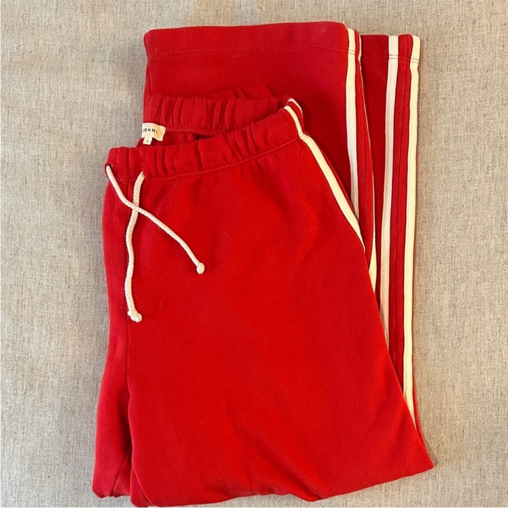 DONNI. Red Ankle Pants with Cream Stripes